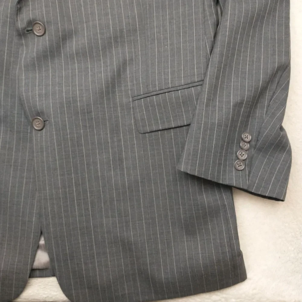 Hart Schaffner Marx‎ Blazer Mens 46 XL Gray Stripe Traveler 2 Button Wool Jacket